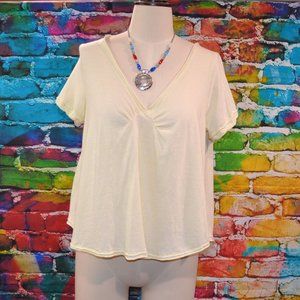 We The Free, Free People Yellow Short Sleeve V Neck High Low Top Size XS